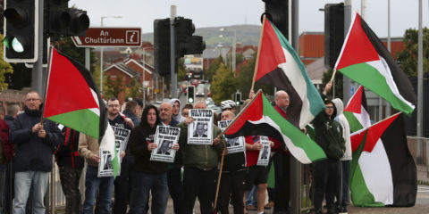 Irish anti-Israel protesters. (Liam McBurney/PA via AP)