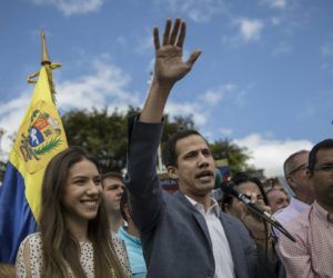 Venezuela's interim leader Juan Guaido, accompanied by his wife Fabiana Rosales. (AP Photo/Rodrigo Abd)