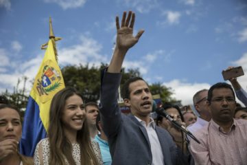 Venezuela's interim leader Juan Guaido, accompanied by his wife Fabiana Rosales. (AP Photo/Rodrigo Abd)