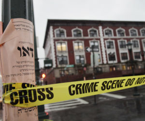 Crime scene in Crown Heights after a 2014 anti-Semitic hate crime. (AP Photo/Mark Lennihan)