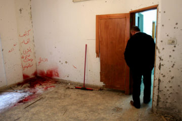 Blood stains after Palestinian terrorist Ashraf Na'alowa was killed. (Nasser Ishtayeh/Flash90)