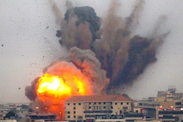 An Israeli airstrike on Beirut during a previous conflict. (AP Photo)