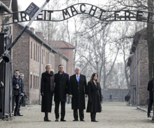 United States Vice President Mike Pence and his wife Karen Pence, right, at the Auschwitz-Birkenau death camp in Polan. (AP Photo/Michael Sohn)