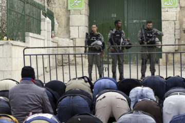 Palestinians pray on the Temple Mount. (AP Photo/Mahmoud Illean)