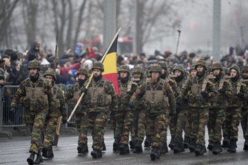 Members of the German Army during a military parade. (AP Photo/Mindaugas Kulbis)