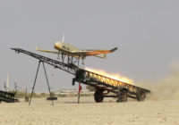 An Iranian drone launched in Jask port, southern Iran. (AP Photo/Jamejam Online, Chavosh Homavandi, File)