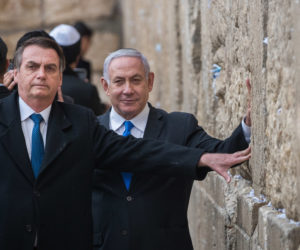 Brazilian president Jair Bolsonaro and Israeli Prime Minister Benjamin Netanyahu at the Western Wall. (Yonatan Sindel/Flash90)
