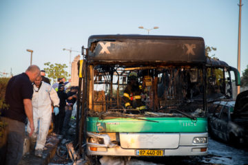 The scene of a bus bombing in Jerusalem in 2016. (Nati Shohat/FLASH90)