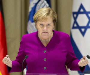 German Chancellor Angela Merkel in Israel in 2018. (AP Photo/Sebastian Scheiner)