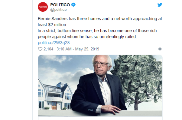 Politico accused of anti-Semitism for depicting ‘cheap, rich’ Sanders with money tree