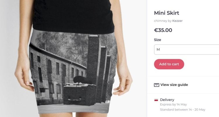 Auschwitz museum protests camp photos on skirts and pillows
