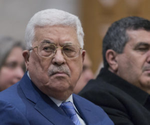 Palestinian President Mahmoud Abbas, left. (AP Photo/Nasser Nasser, Pool)