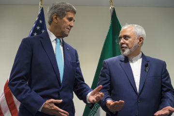 Former Secretary of State John Kerry meets with Iranian Foreign Minister Mohammad Javad Zarif. (AP Photo/Craig Ruttle, File)