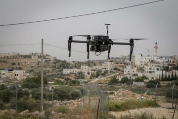 View of a new security drone that was donated by the "International Fellowship of Christians and Jews" during a ceremony in Efart, in the West Bank on May 6, 2018. (Flash90/Gershon Elinson)