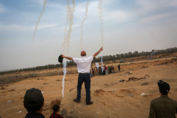 Palestinians riot near the border with Israel. (Abed Rahim Khatib/Flash90)