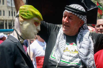 Palestinian protesting against U.S. President Donald Trump (Nasser Ishtayeh/Flash90)