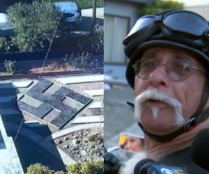 Steven Johnson of El Sobrante, California with his swastika driveway. (screenshot)