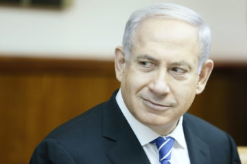 Prime Minister Benjamin Netanyahu presiding over a weekly cabinet meeting at the PM's office in Jerusalem.