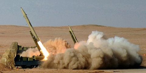 Fateh-110 ballistic missiles being fired as part of Iran's “Great Prophet 7” military exercise in July 2012.