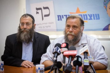 Benzi Gopstein, r, and Baruch Marzel at a news conference on August 26, 2019