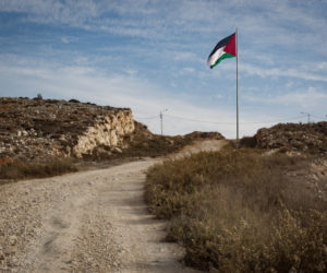 The Palestinian flag seen on Mount Eba