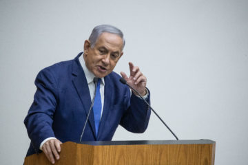 Israeli Prime Minister Benjamin Netanyahu speaks during a discussion at the Knesset in Jerusalem on September 11, 2019.