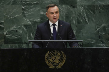 Polish President Andrzej Duda addresses the 74th session of the United Nations General Assembly, Tuesday, Sept. 24, 2019, at the United Nations headquarters.