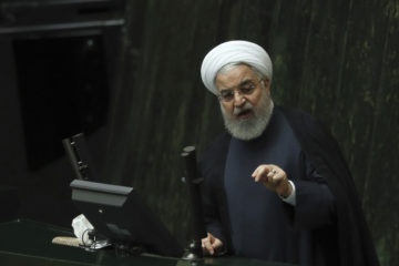 Iranian President Hassan Rouhani speaks at a session of parliament, in Tehran, Iran, Tuesday, Sept. 3, 2019.