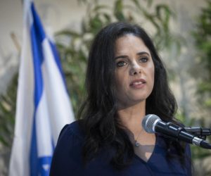 Yemina leader Ayelet Shaked speaks during a press conference at the Expo Tel Aviv on September 5, 2019.