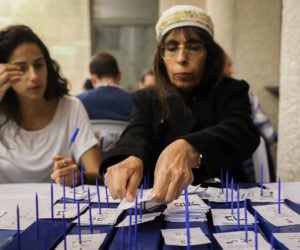 Counting votes after the Knesset election.