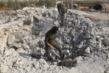 Rubble from destroyed houses near the village of Barisha, in Idlib province, Syria, Oct. 27, 2019, after an operation by the U.S. military which targeted Abu Bakr al-Baghdadi.