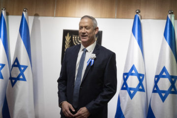Blue and White chairman Benny Gantz arrives for the inaugural ceremony of the new Knesset, October 3, 2019.