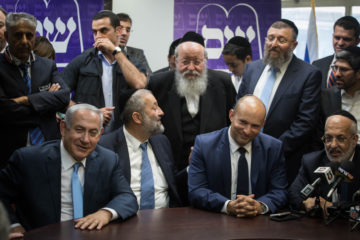 Benjamin Netanyahu, with members of right-wing orthodox parties