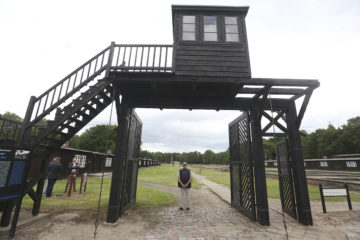 In this July 18, 2017 file photo, the wooden main gate leading into the former Nazi German Stutthof concentration camp is photographed, in Sztutowo, Poland.