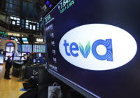 The logo for Teva appears above a trading post on the floor of the New York Stock Exchange, Monday, Oct. 21, 2019.