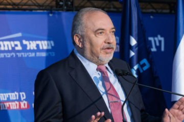 Israel Beytenu leader Avigdor Liberman speaks at a faction meeting on September 22, 2019.