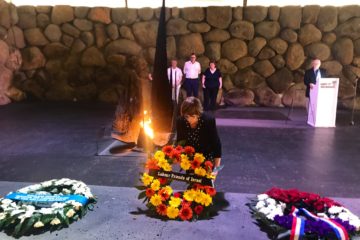 MP Louise Ellman lays a wreath for Labour Friends of Israel at the Yad Vashem Holocaust Memorial in Jerusalem, July 29, 2019.