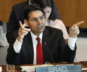 Israel's Ambassador Danny Danon speaks in the Security Council, at United Nations headquarters, Monday, April 29, 2019.