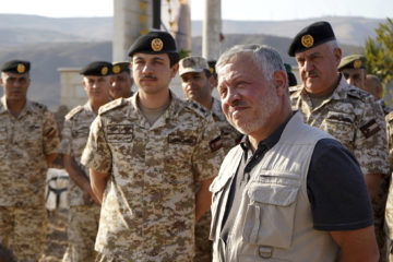 Jordan’s King Abdullah II, second right, tours the Island of Peace, Monday, Nov. 11, 2019.