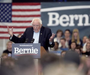 Democratic presidential candidate Sen. Bernie Sanders, I-Vt., addresses supporters during an election rally, Nov. 8, 2019.