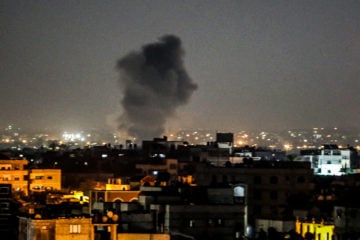 Smoke rises following an Israeli airstrike in Rafah in the southern Gaza Strip on November 12, 2019.