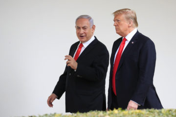 President Donald Trump and visiting Israeli Prime Minister Benjamin Netanyahu at the White House in Washington, March 25, 2019.