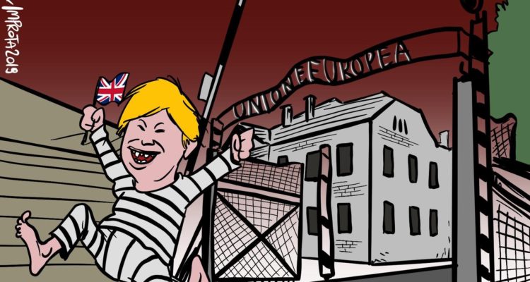 Italian cartoon depicting EU as Nazi camp with prisoner Boris Johnson escaping ignites fury