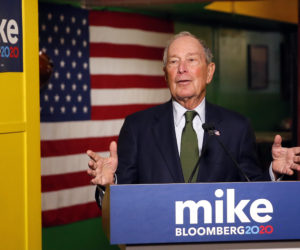 Democratic presidential candidate Michael Bloomberg speaks to the media in Phoenix, Nov. 26, 2019.