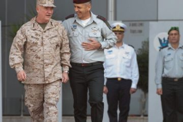 U.S. CENTCOM commander Gen. Kenneth F. McKenzie Jr., left, walking with IDF Chief of Staff Lt. Gen. Aviv Kochavi.