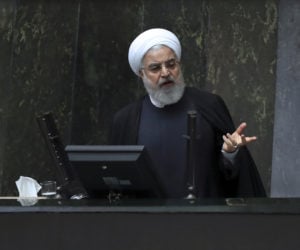 Iranian President Hassan Rouhani speaks while submitting next year's budget bill to the parliament in Tehran, Iran, Sunday, Dec. 8, 2019.