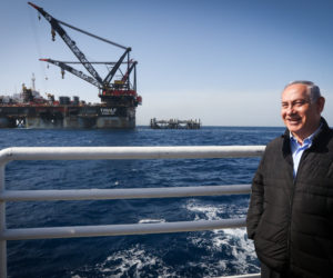 Israeli Prime Minister Benjamin Netanyahu visiting the Leviathan gas processing rig near the Israeli city of Caesarea, on January 31, 2019.