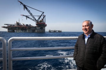 Israeli Prime Minister Benjamin Netanyahu visiting the Leviathan gas processing rig near the Israeli city of Caesarea, on January 31, 2019.