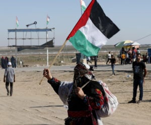 The Palestinian flag waved near the Gazan border with Israel