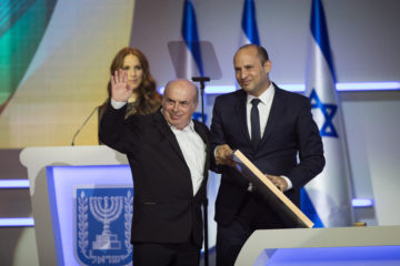 Natan Sharansky, center, during the Israel Prize ceremony in Jerusalem on April 19, 2018.